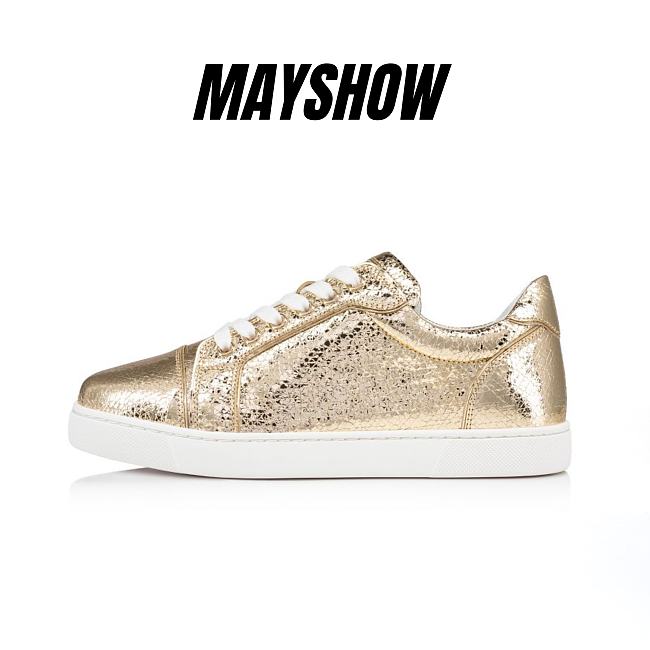 Christian Louboutin Gold Specchio Leather Sneakers - 1230488PL07 - 1