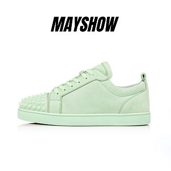 Christian Louboutin Louis Junior Spikes Studio Green Leather and Spikes Low-top Sneakers - 3220782E577