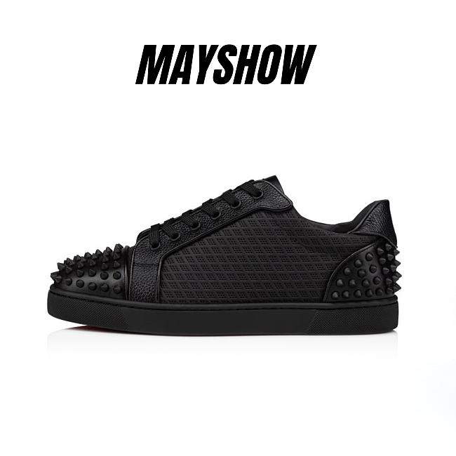 Christian Louboutin Seavaste 2 Black Leather and Spikes Low-top Sneakers - 1230693B026 - 1