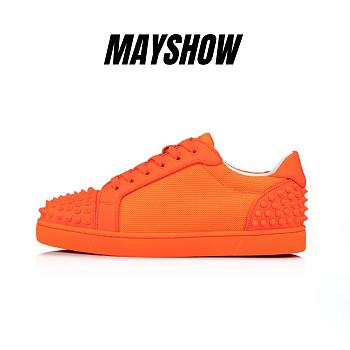 Christian Louboutin Seavaste 2 Fluo Orange Leather and Spikes Low-top Sneakers - 1230639O287