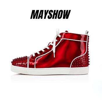 Christian Louboutin Lou Spikes 1 Red Patent Psychic and Spikes High-top Sneakers - 3220498R331