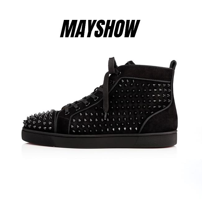 Christian Louboutin Lou Spikes Black Suede and Spikes High-top Sneakers - 3160092B049 - 1