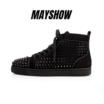 Christian Louboutin Lou Spikes Black Suede and Spikes High-top Sneakers - 3160092B049