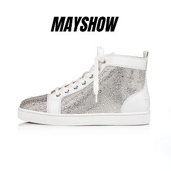 Christian Louboutin Louis White Suede and Strass High-top Sneakers - 3180666WH43