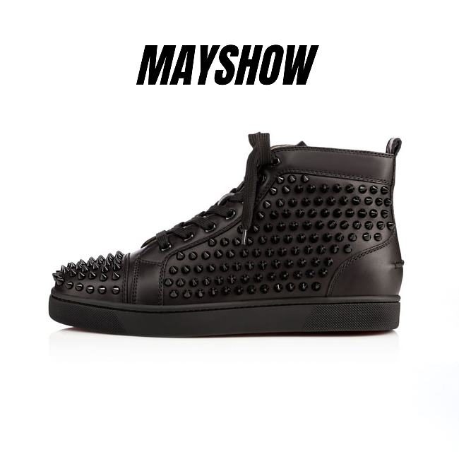 Christian Louboutin Louis Spikes Black Leather and Spikes Sneakers - 1101083B049 - 1