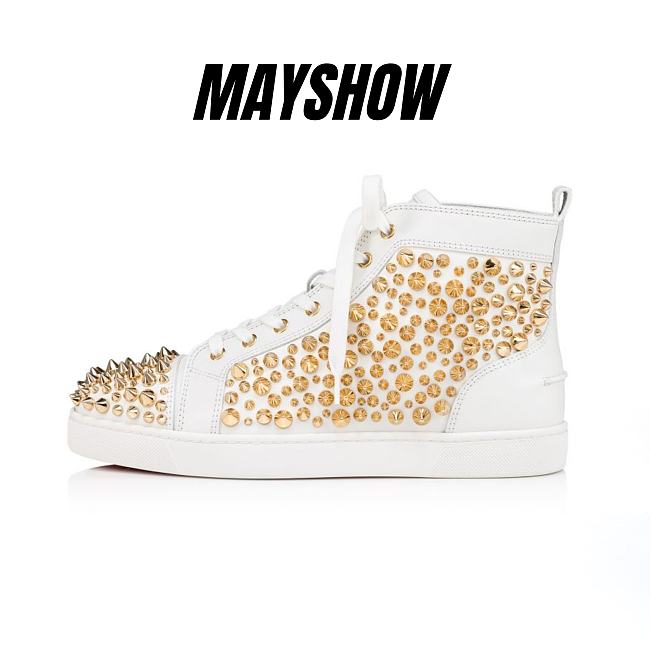 Christian Louboutin Louis Spikes 2022 N White Leather and Spikes High-top Sneakers - 1230054W015 - 1