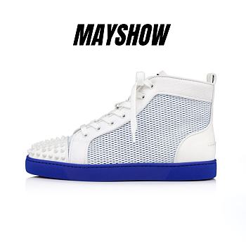 Christian Louboutin Lou Spikes Leather Funky Mesh and Spikes High-top Sneakers - 1230169T830