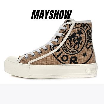 Walk'n'Dior High-Top Sneaker Beige Jute Canvas Embroidered with Dior Union Motif - KCK355JUR_S29U