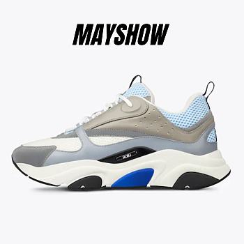 Dior B22 Sneaker White and Blue Technical Mesh and Gray Calfskin - 3SN231YXX_H865