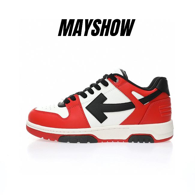 	 OFF-WHITE Out Of Office OOO Low Tops Black White Red - OMIA189S22LEA0012510 / OMIA189S23LEA0012510 - 1