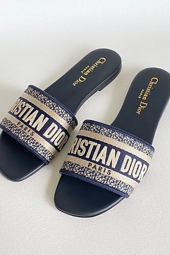 Dway Slide Deep Blue Embroidered Cotton