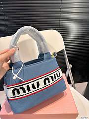 Miumiu Striped Logo Tote P150 Blue 22x14cm - 5