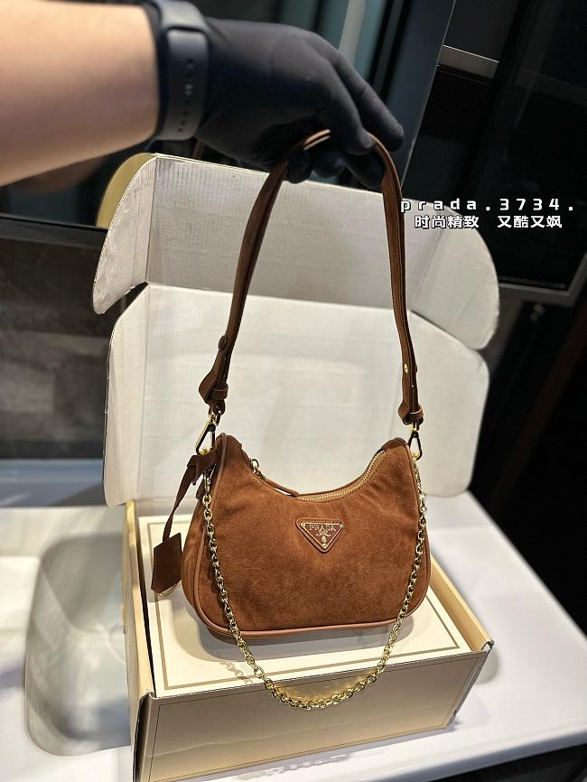 Prada Hobo Brown Suede Bag 22*13cm - 1