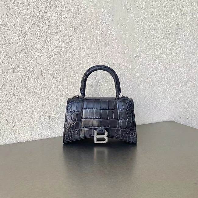 Balenciaga Black Hourglass XS Bag Crocodile Embossed 19×13×8cm - 1