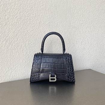 Balenciaga Black Hourglass Small Bag Crocodile Embossed 23×15×10cm