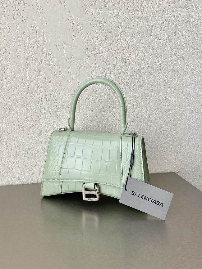 Balenciaga Light Green Hourglass Small Bag Crocodile Embossed 23×15×10cm - 1