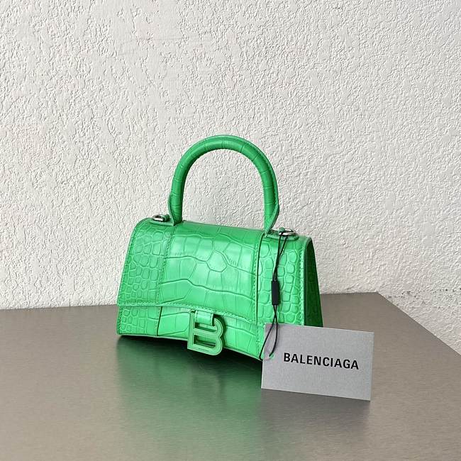 Balenciaga Green Hourglass XS Bag Crocodile Embossed 19×13×8cm - 1