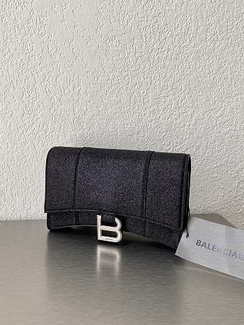 Balenciaga Hourglass XS Wallet On Chain In Sparkling Fabric Black 19*12*5CM