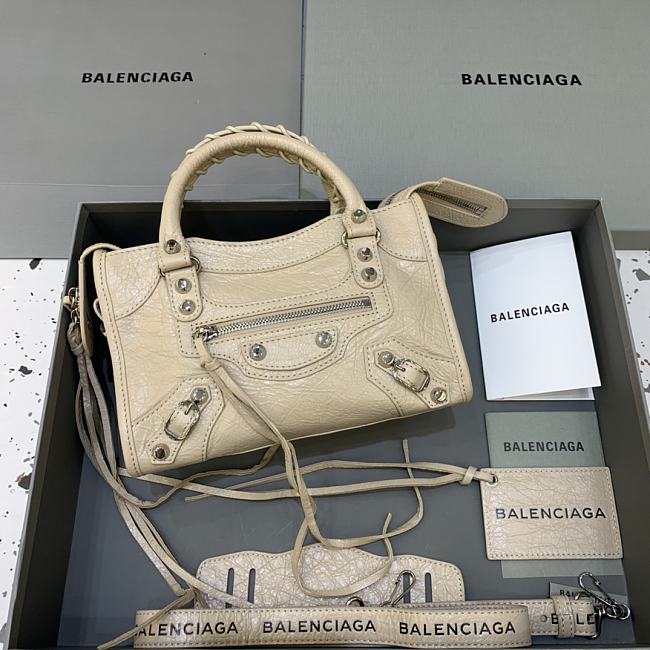 Balenciaga Le City XS Bag In Black Arena Storico Lambskin Beige 24*10*15cm - 1