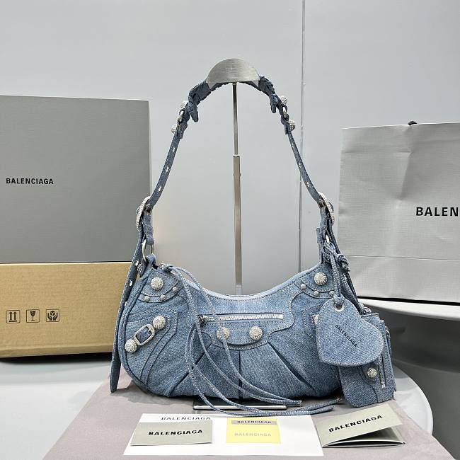 Balenciaga Le Cagole Small Rhinestones Denim Shoulder Bag 33*16*8.4cm - 1