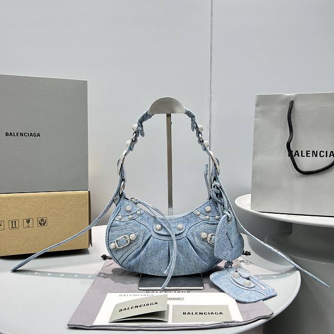 	 Balenciaga Le Cagole XS Rhinestones Denim Shoulder Bag 26*16*9.9cm - 1