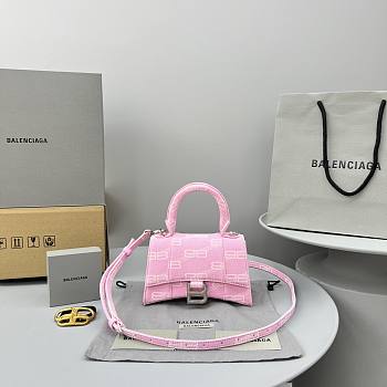 Balenciaga XS Pink BB Monogram Denim Small Hourglass 19*8*21cm