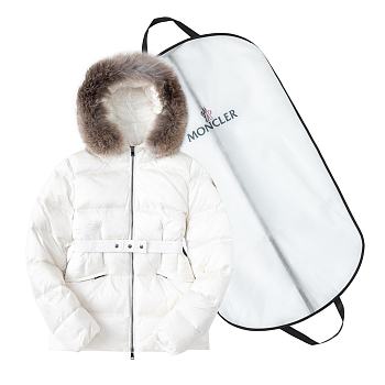 Moncler Boed Down Jacket with Shearling Hood Trim FG00580 White 