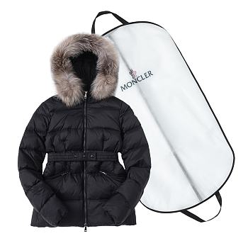 Moncler Boed Down Jacket with Shearling Hood Trim FG00580 Black