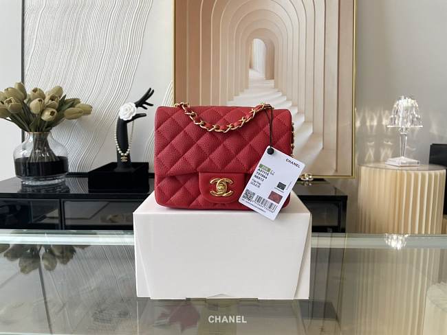 Chanel Classic Mini Flap Bag Golden Hardware Red 17cm - 1