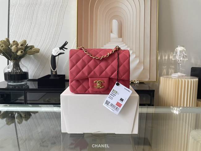 Chanel Classic Mini Flap Bag Golden Hardware Hot Pink 17cm - 1