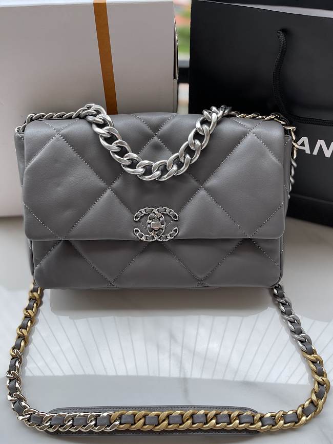 Chanel 19 Dark Grey Lambskin Mixed Hardware 30cm - 1