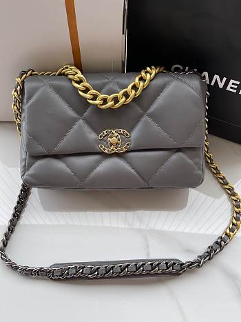 Chanel 19 Dark Grey Lambskin Mixed Hardware Gold 30m