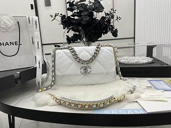 Chanel 19 White Lambskin Mixed Hardware Gold 30cm