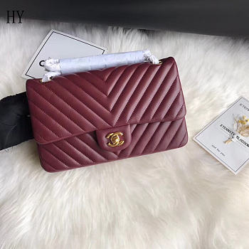 Chanel Classic Flap Chevron Burgundy Gold Quilted Leather 25cm