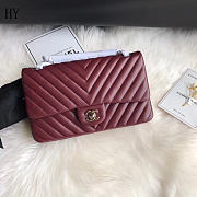 Chanel Classic Flap Chevron Burgundy Silver Quilted Leather 25cm - 1