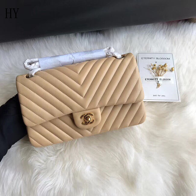 Chanel Classic Flap Beige Gold Quilted Leather 25cm - 1