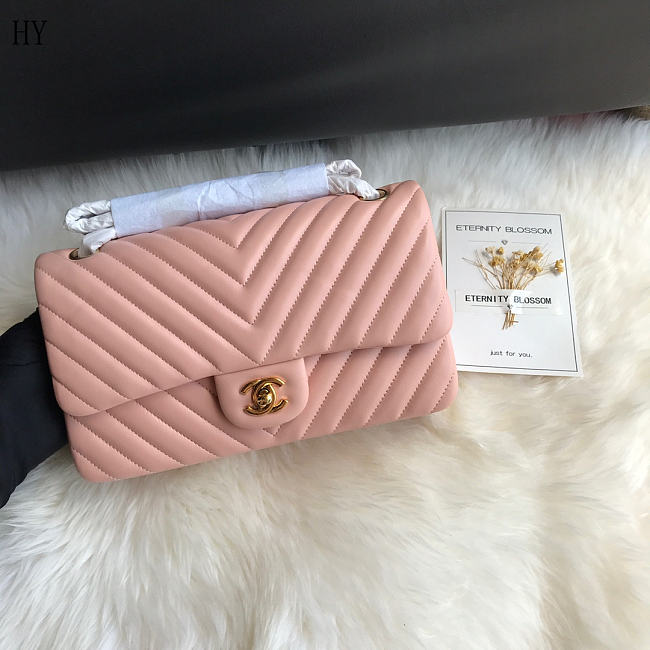 Chanel Classic Flap Pink Gold Quilted Leather 25cm - 1