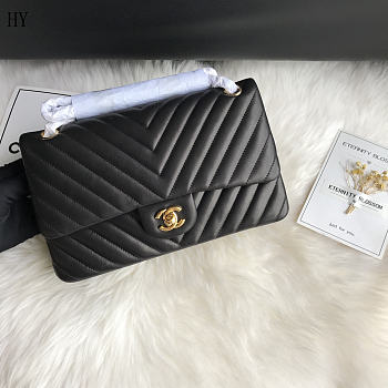 Chanel Classic Flap Black Gold Quilted Leather 25cm