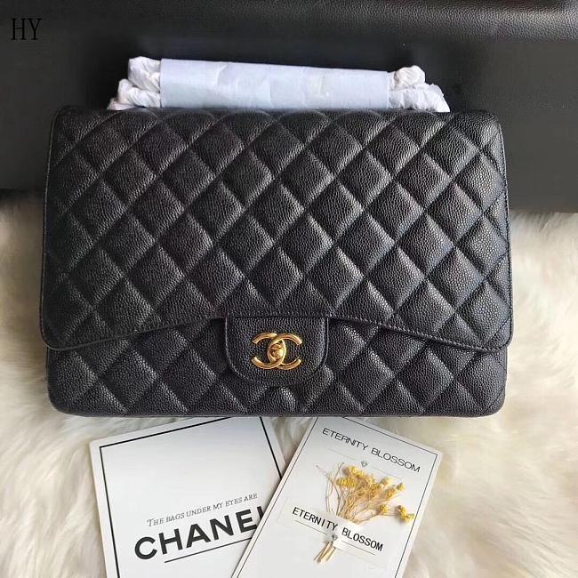 Chanel Classic Flap Maxi Caviar Flap Black Gold 33cm - 1