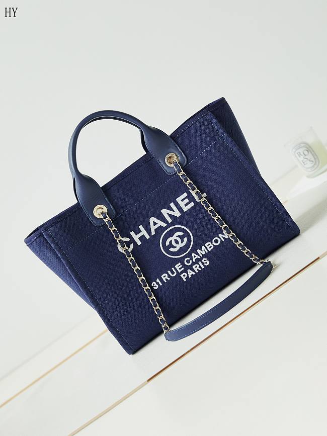 Chanel Canvas Large Shopping Bag Tote Denim 33cm - 1