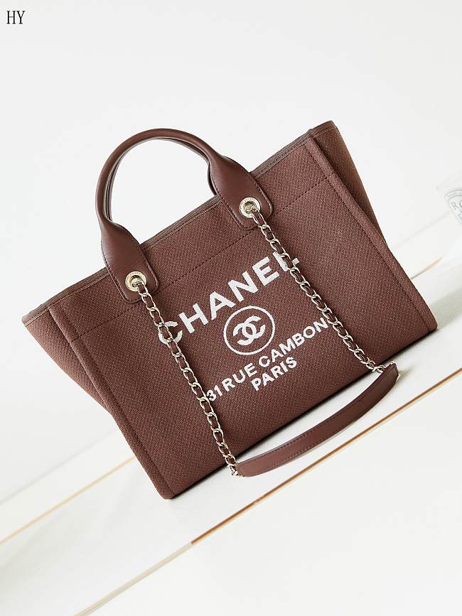 Chanel Canvas Large Shopping Bag Tote Brown 33cm - 1