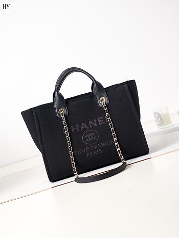 Chanel Canvas Large Shopping Bag Tote Black 33cm