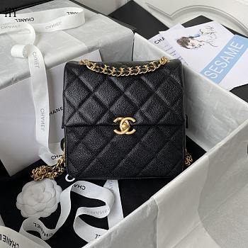 Chanel Quilted Black Caviar Chain Melody Backpack 20×19×8cm