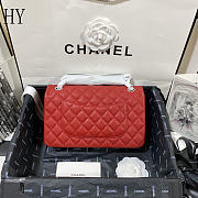 Chanel Classic Flap Bag Quilted Caviar Red Silver 15.5x25.5x6.5cm - 2