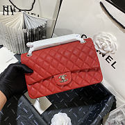 Chanel Classic Flap Bag Quilted Caviar Red Silver 15.5x25.5x6.5cm - 3