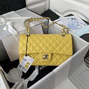 Chanel Classic Flap Bag Quilted Caviar Yellow Silver 15.5x25.5x6.5cm - 1