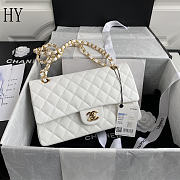 Chanel Classic Flap Bag Quilted Caviar White Gold 15.5x25.5x6.5cm - 1