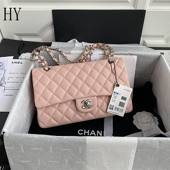 Chanel Classic Flap Bag Quilted Caviar Pink Silver 15.5x25.5x6.5cm