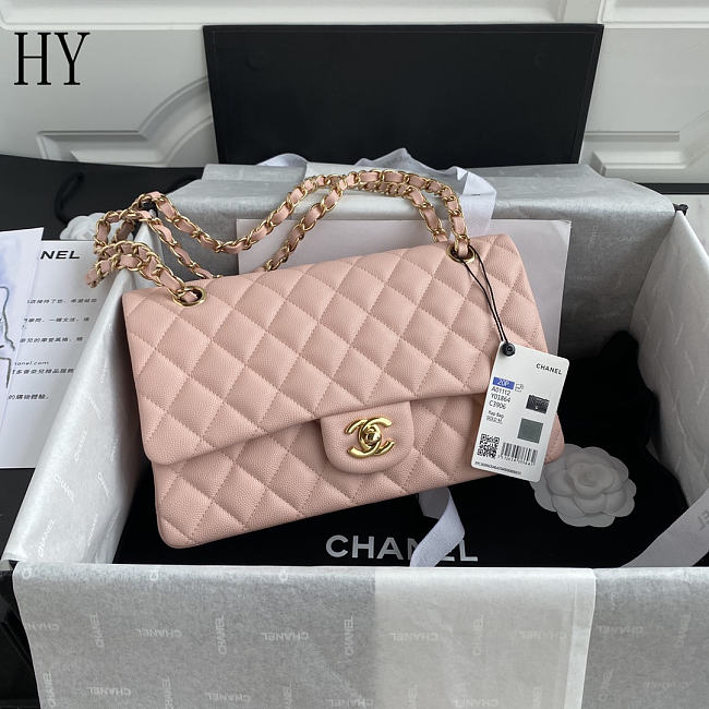 Chanel Classic Flap Bag Quilted Caviar Pink Gold 15.5x25.5x6.5cm - 1