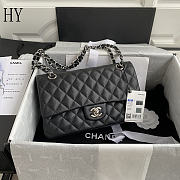 Chanel Classic Flap Bag Quilted Caviar Black Silver 15.5x25.5x6.5cm - 1